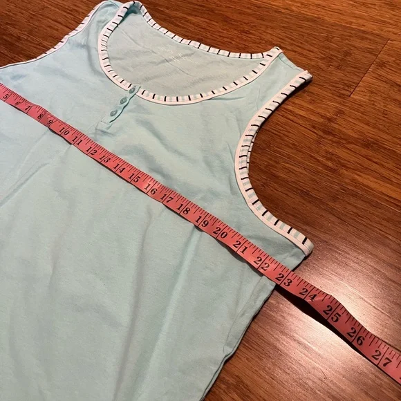 Like New. Carole Hochman Aqua Blue Tank & Blue White Striped Shorts Pajama Set. - Picture 8 of 14